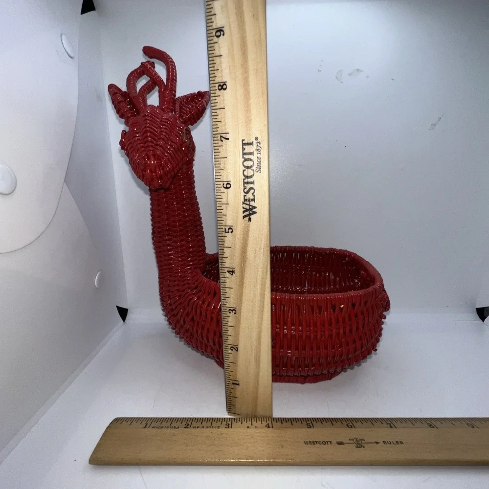Christmas Holiday Reindeer‎ Red Painted Basket Table Decor Wicker Rattan Gift